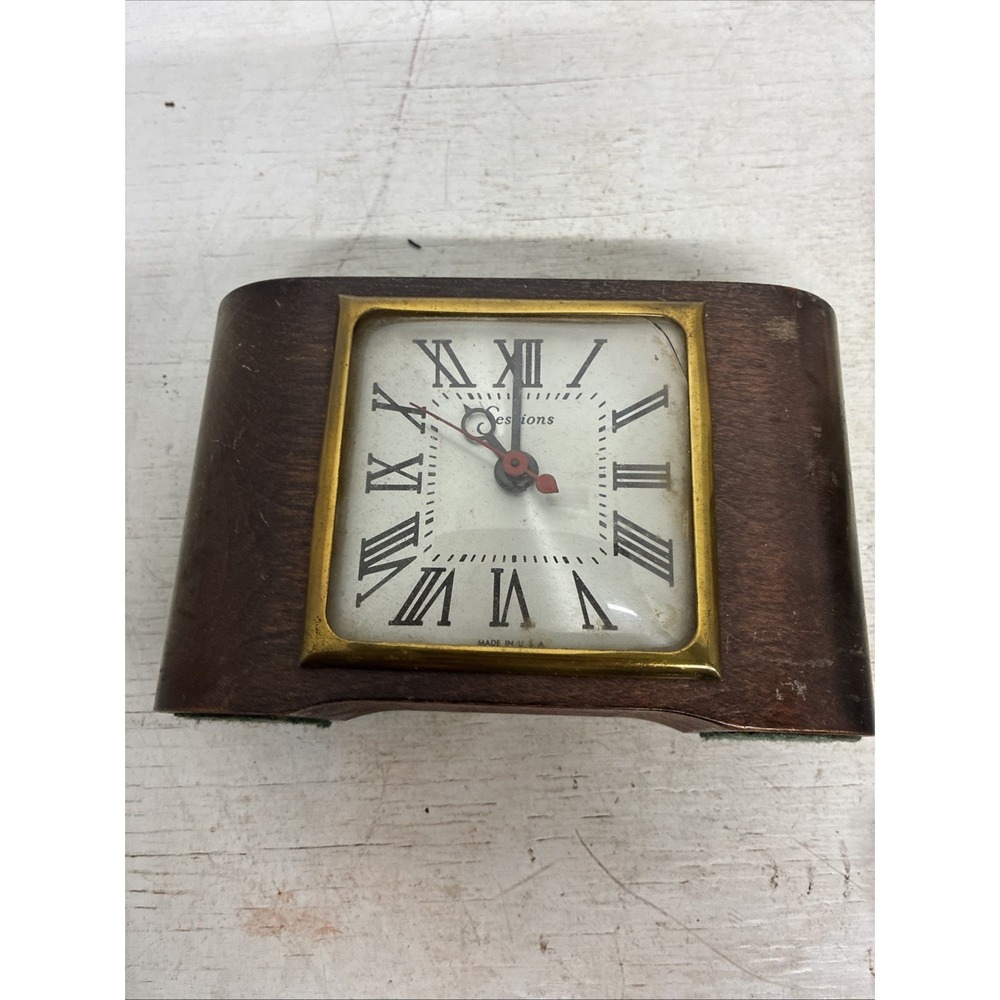 VTG Sessions Mantle Alarm Clock in Wood Frame Box Parts or Repair